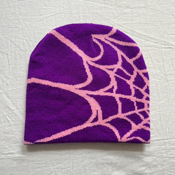 Y2K spiderweb purple and pink beanie - Picture 2 of 7